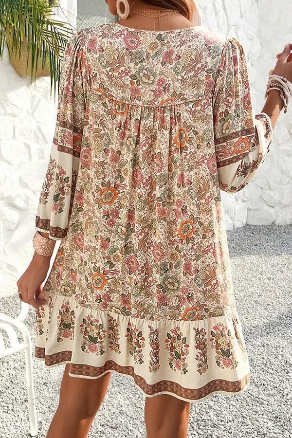 Bohemia Print V Neck Casual Dress - TARHUS