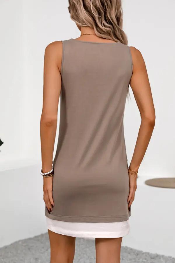 Color Block Round Neck Casual Mini Dress - TARHUS