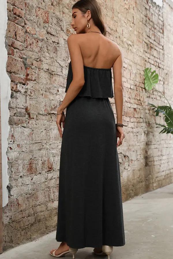 Bandeau Solid Color High Waist Maxi Dress - TARHUS