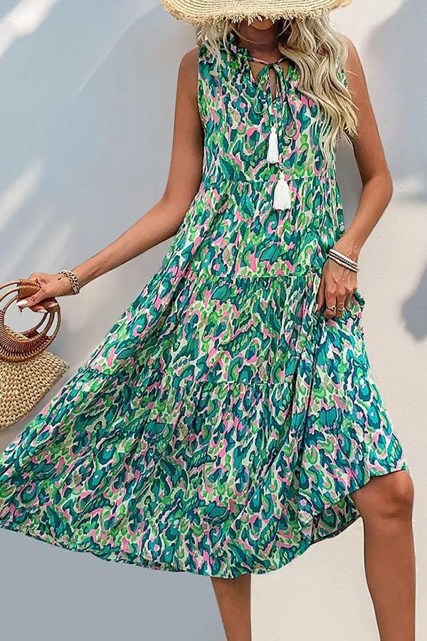 Bohemia Floral Print Fashion Midi Dress - TARHUS