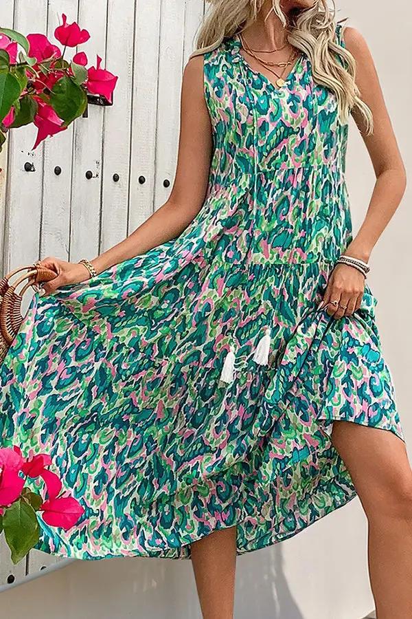 Bohemia Floral Print Fashion Midi Dress - TARHUS