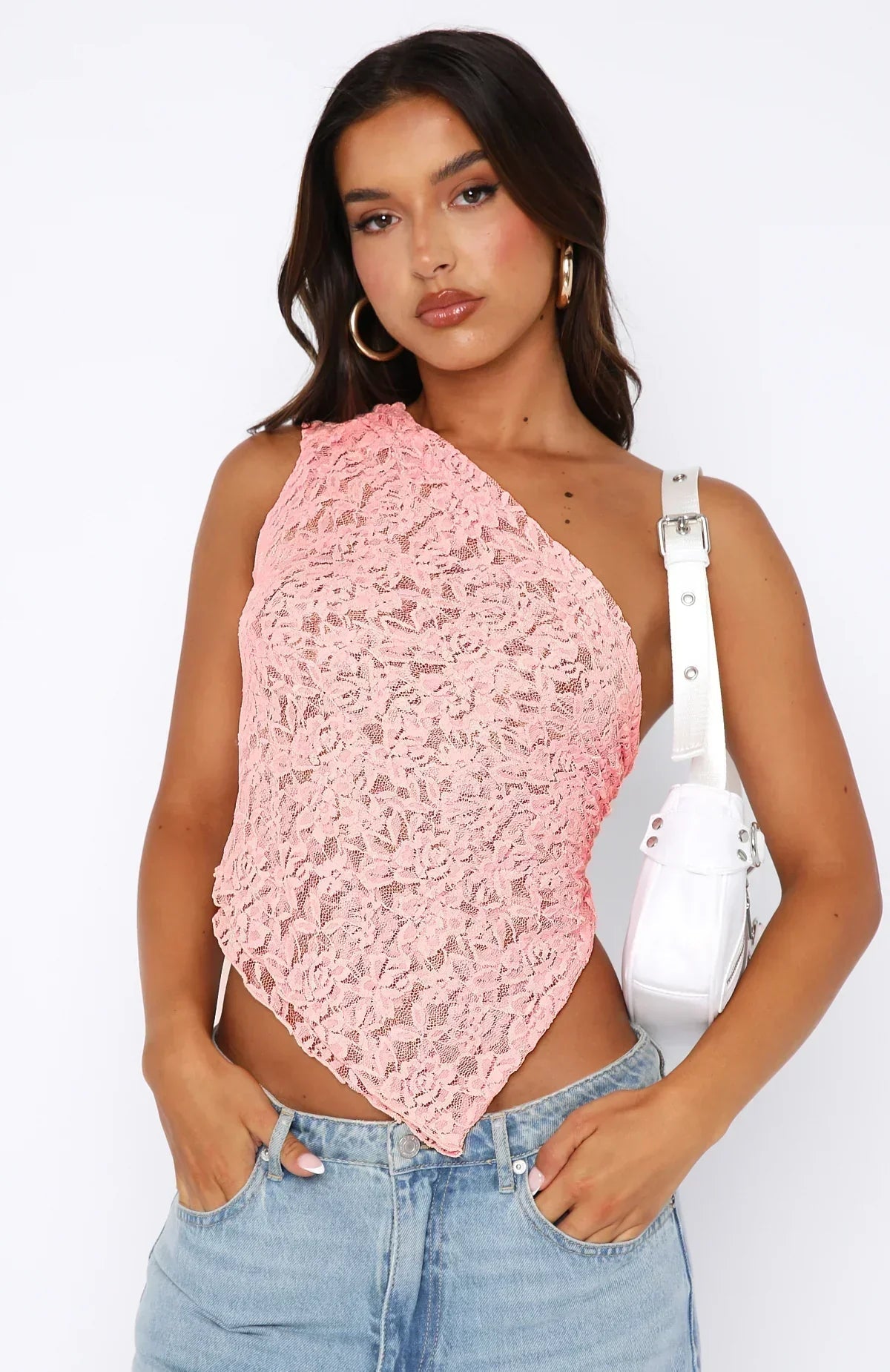 Women's Lace One Shoulder Wrap Back Top TARHUS Women's Tank Tops