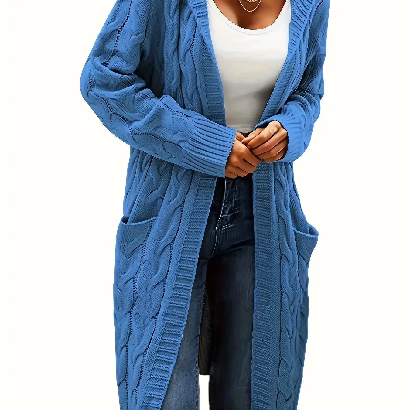 Women’s Open Front Cardigan – Soft Knit Winter Sweater with Pockets - TARHUS