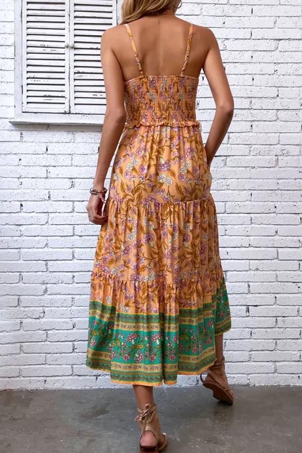 Bohemia Print Ruffle Hem Maxi Dress - TARHUS