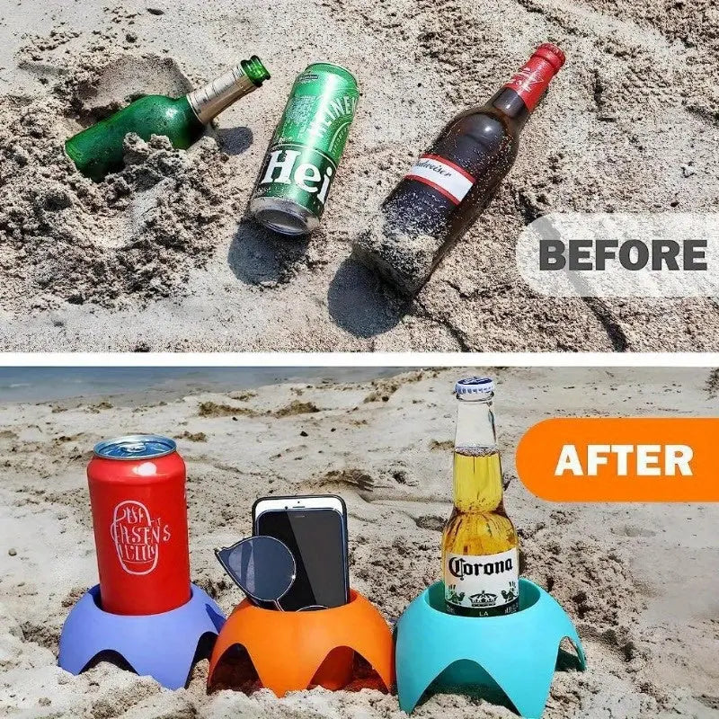 Portable Beach Cup Holders with Storage Tray – Sand-Resistant Drink & Snack Organizer for Beach, Poolside & Outdoor Use - TARHUS