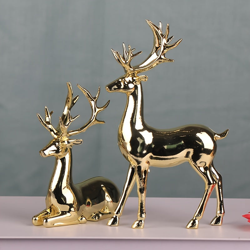 Pair of Golden Reindeer Statues – Elegant Holiday & Year-Round Decor | LuxeDeer TARHUS Home Decor