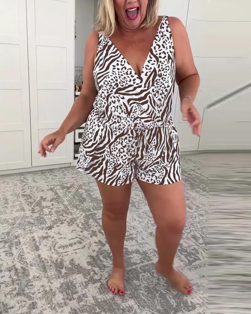 Zebra Print Slim Fit Swimsuit – One-Piece V-Neck with Lace-Up Back TARHUS Swimsuits