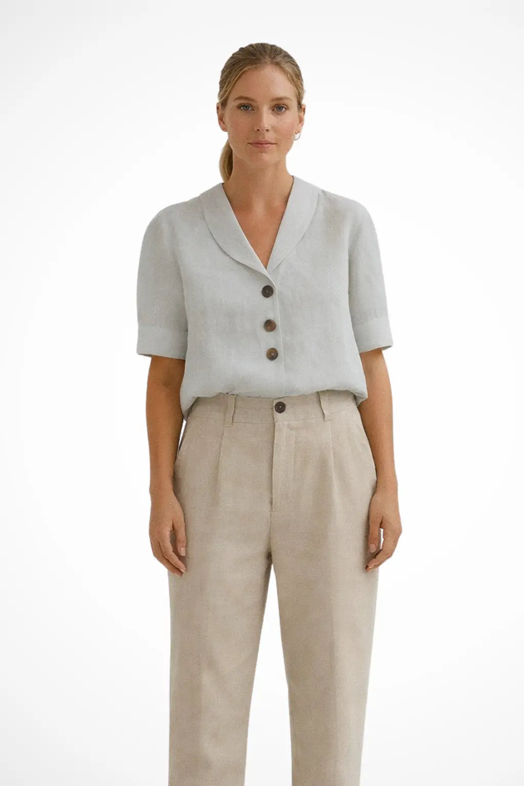 Solène | Women Casual Button Front Linen Blend Blouse with Soft Collar TARHUS Tops and Blouses