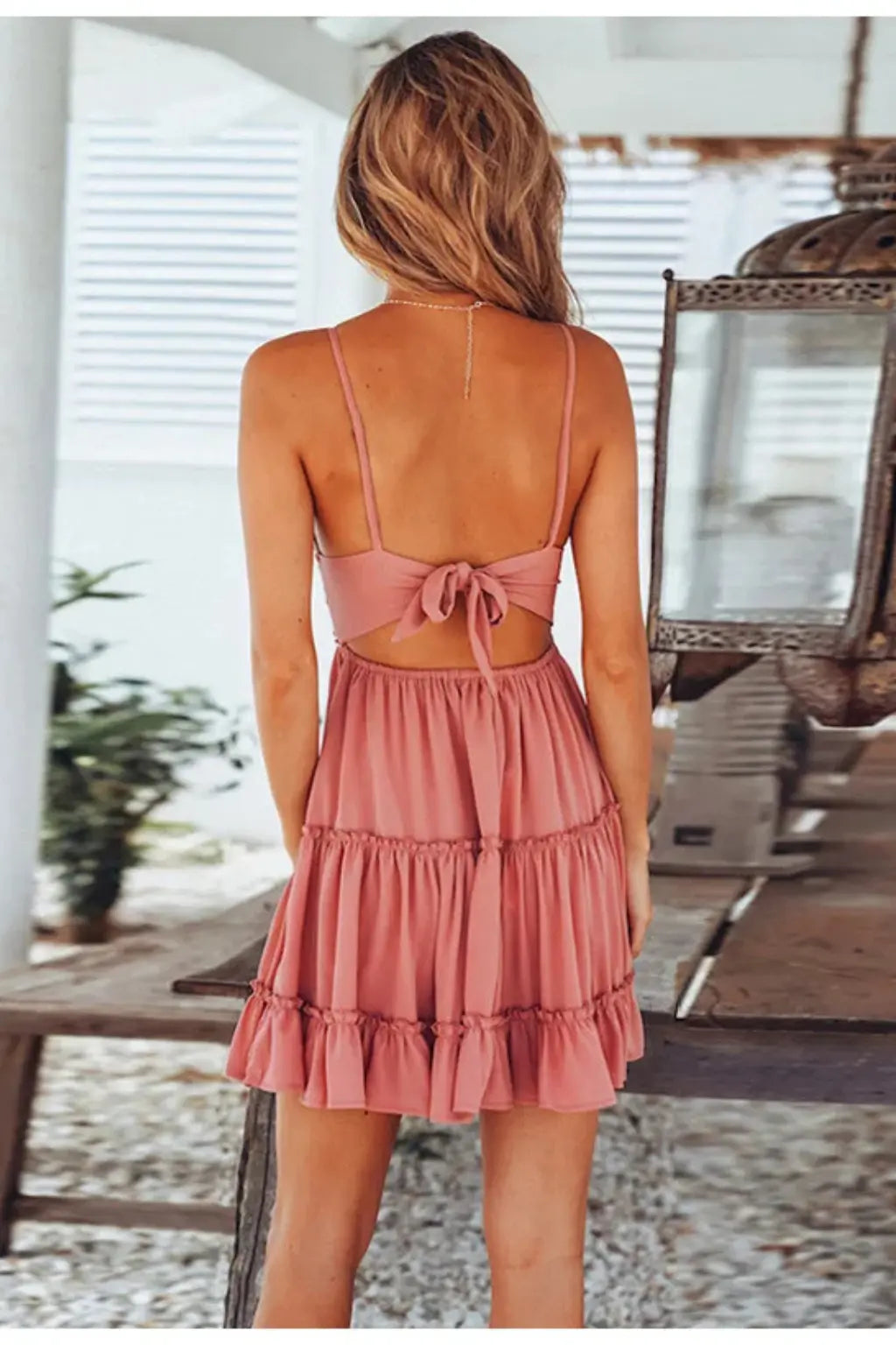 Freja | Women’s White Lace Summer Midi Dress with Spaghetti Straps & Open Back TARHUS