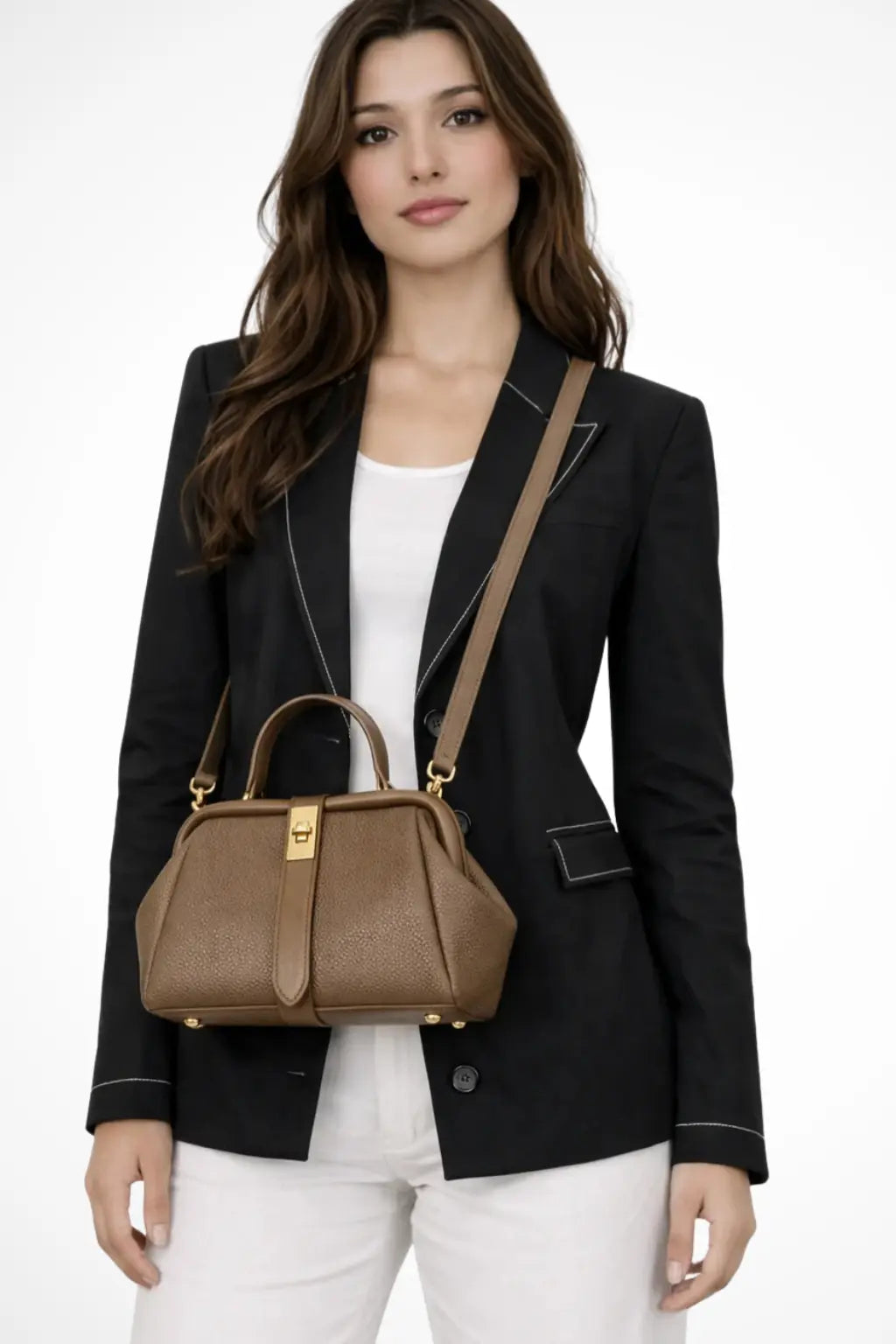 Joanna | Women Structured Mini Top Handle Crossbody Bag with Gold Clasp TARHUS