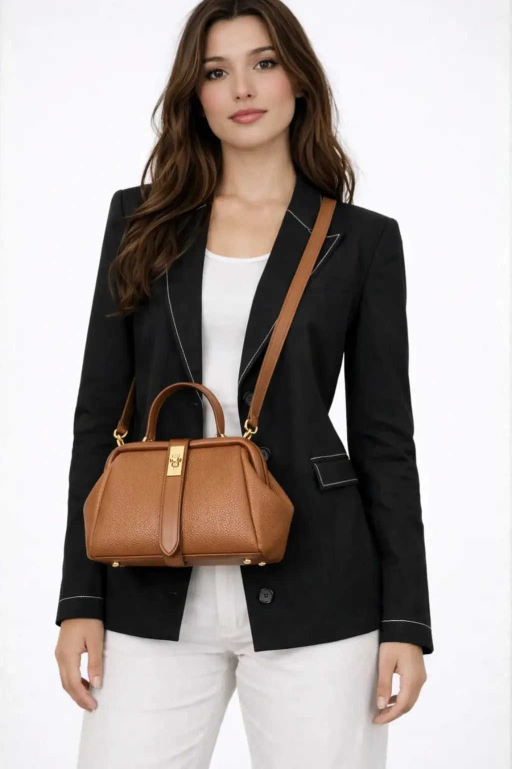 Joanna | Women Structured Mini Top Handle Crossbody Bag with Gold Clasp TARHUS