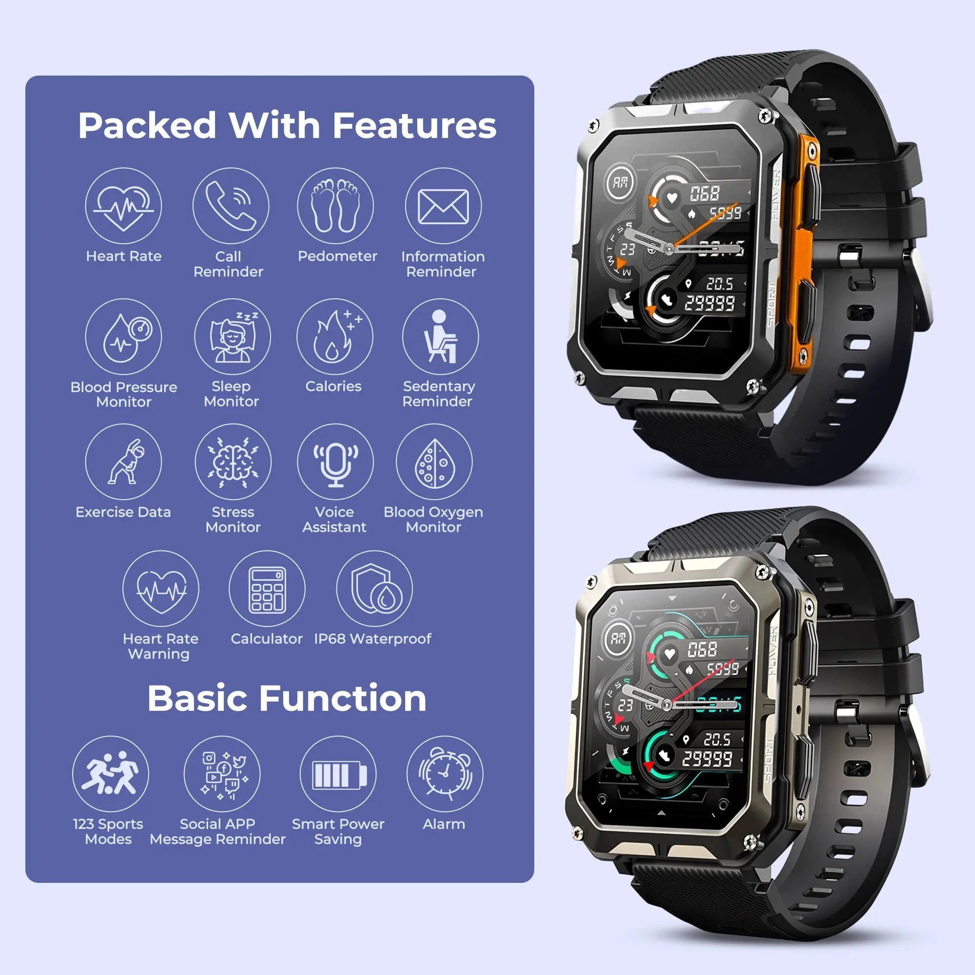 Indestructible Smartwatch – Waterproof Fitness Watch with All-Terrain Durability | Outdoor & Sports Ready - TARHUS