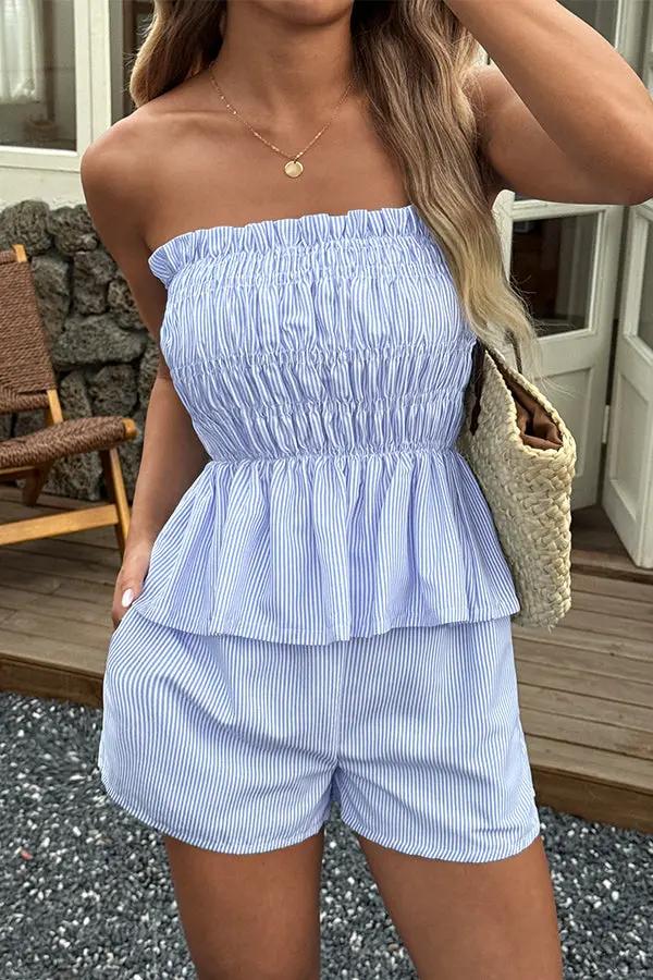 Bandeau Frill Printed Casual Two Pieces Set - TARHUS