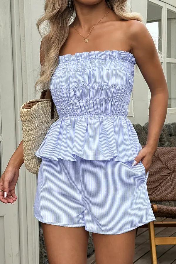 Bandeau Frill Printed Casual Two Pieces Set - TARHUS
