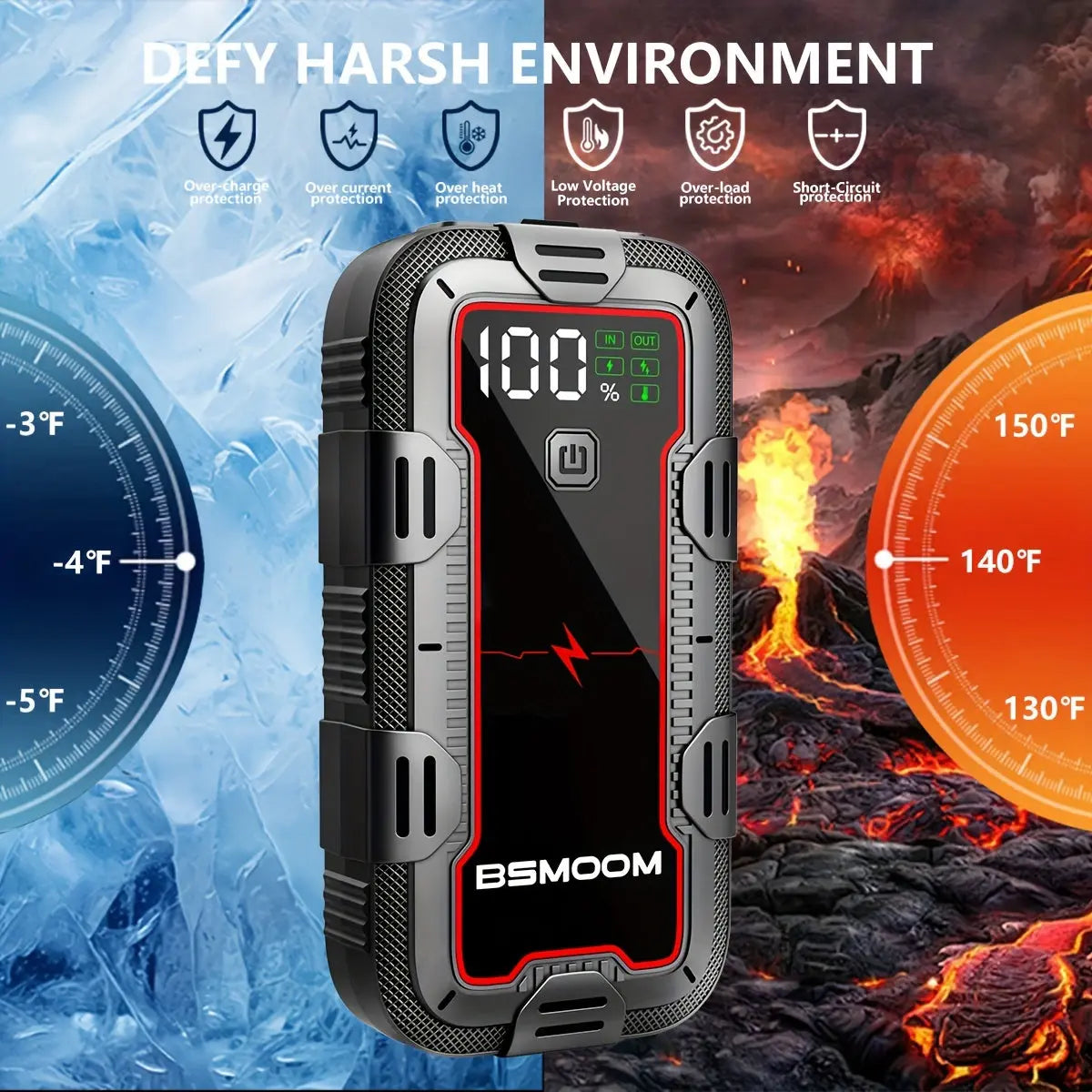 PowerSpark™ 12V Lithium Car Jump Starter – 26800mAh Battery Booster Pack with LED Flashlight & LCD Display - TARHUS