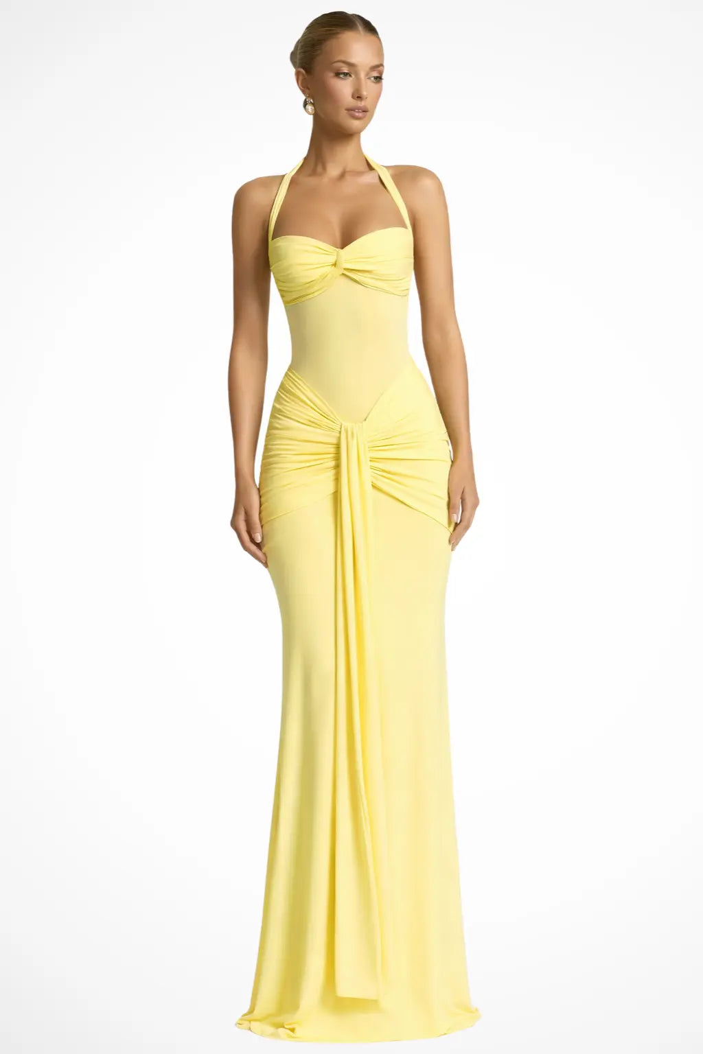 Celine | Women Halter Neck Ruched Wedding Guest Maxi Dress TARHUS Dresses