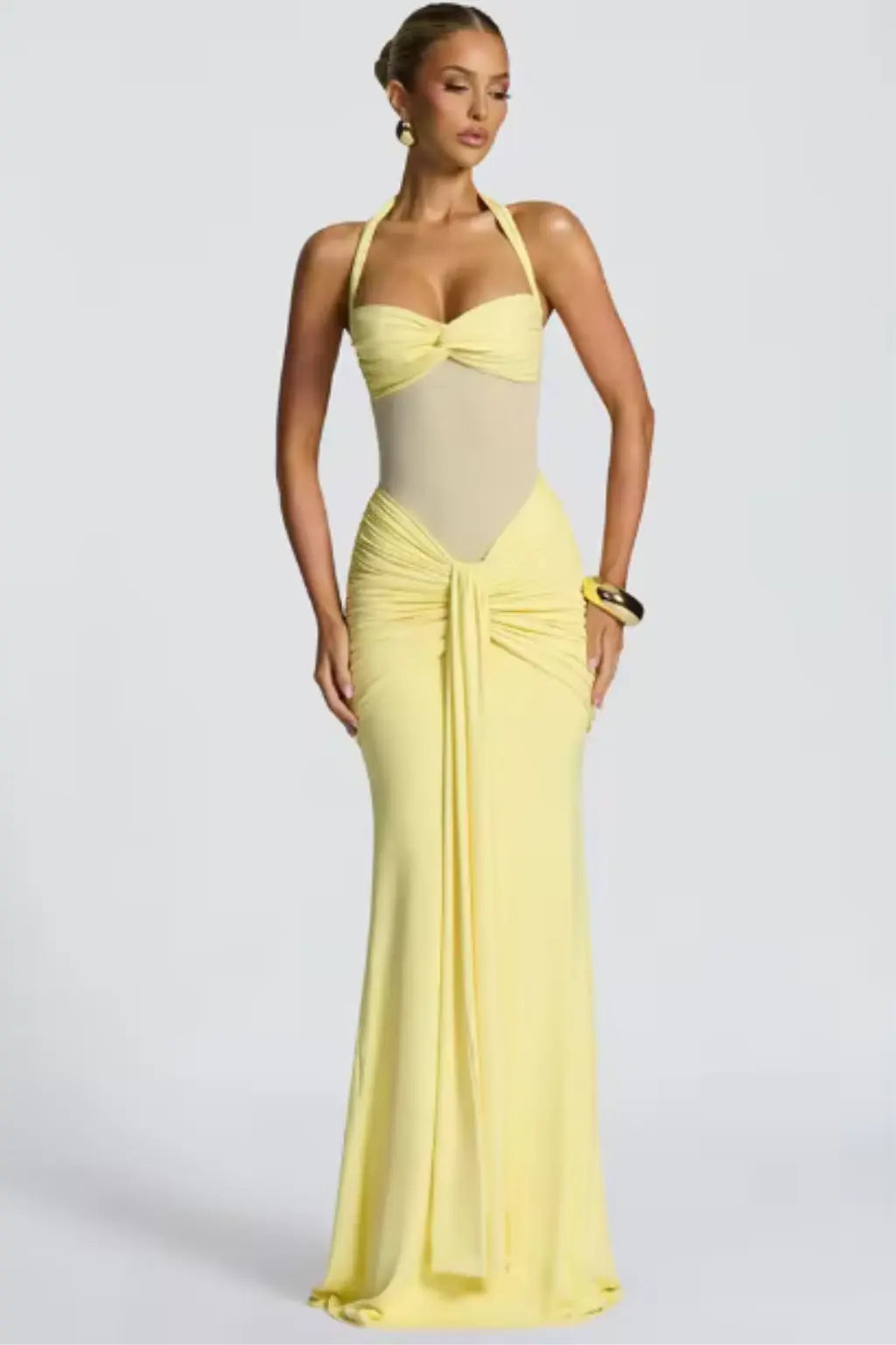 Celine | Women Halter Neck Ruched Wedding Guest Maxi Dress TARHUS Dresses