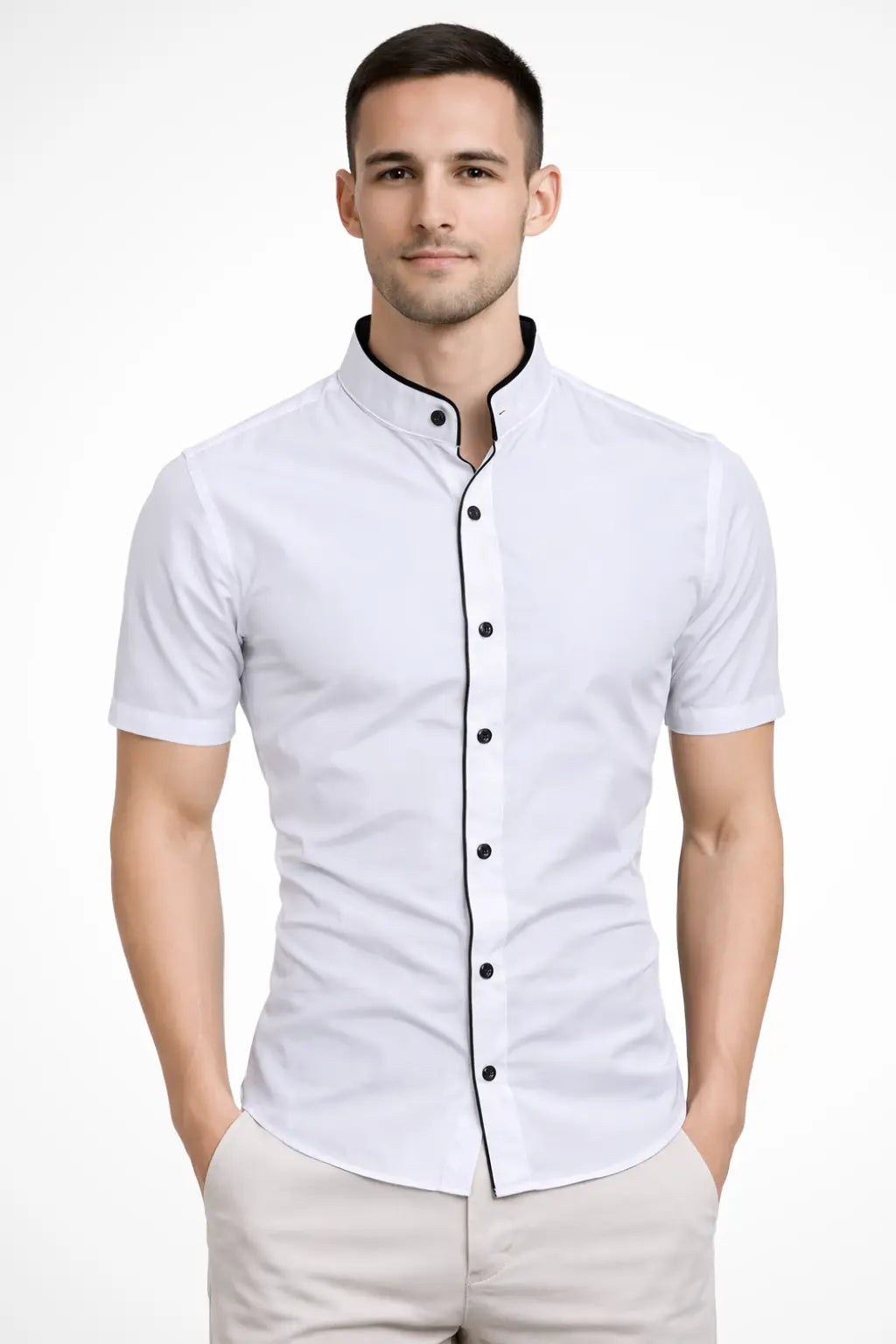 Finlay | Men Buttoned Slim Fit Short Sleeve Shirt with Stand Collar TARHUS