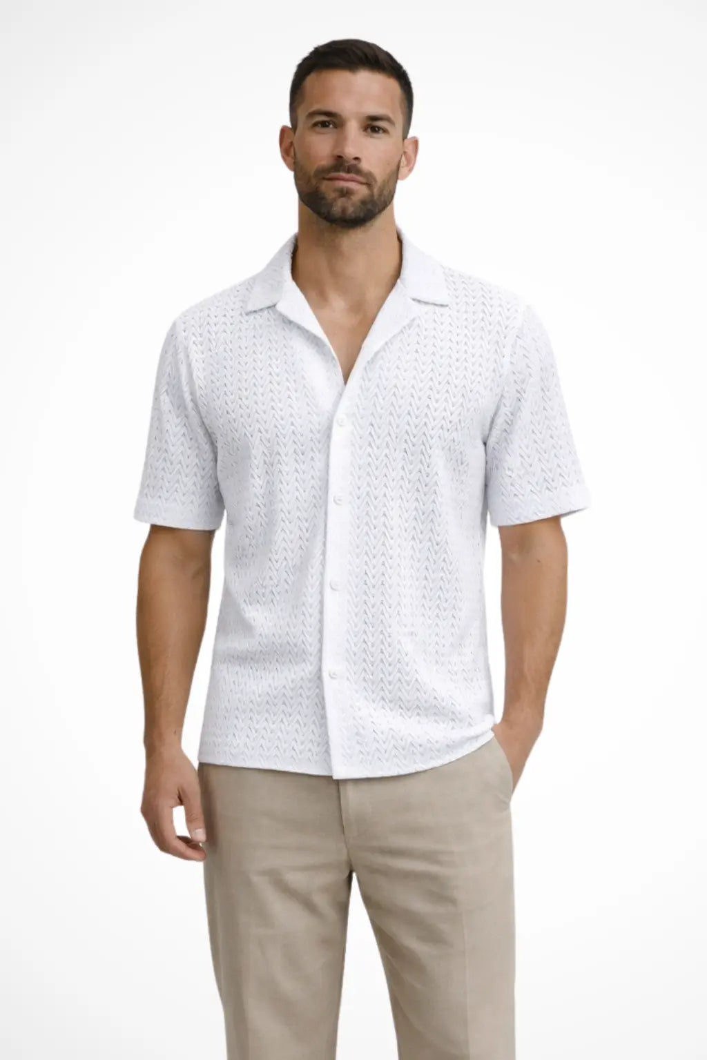 Solano | Men Short Sleeve Open Collar Chevron Textured Summer Shirt TARHUS Men > Tops