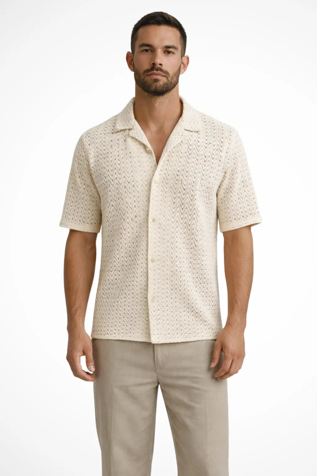 Solano | Men Short Sleeve Open Collar Chevron Textured Summer Shirt TARHUS Men > Tops