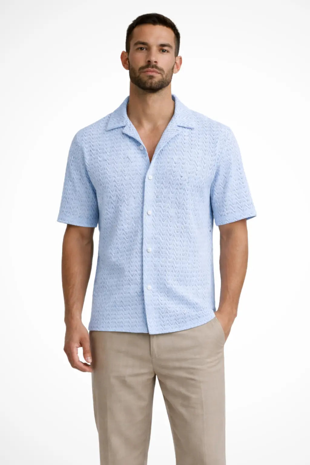 Solano | Men Short Sleeve Open Collar Chevron Textured Summer Shirt TARHUS Men > Tops