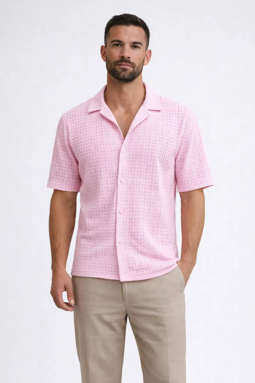 Solano | Men Short Sleeve Open Collar Chevron Textured Summer Shirt TARHUS Men > Tops