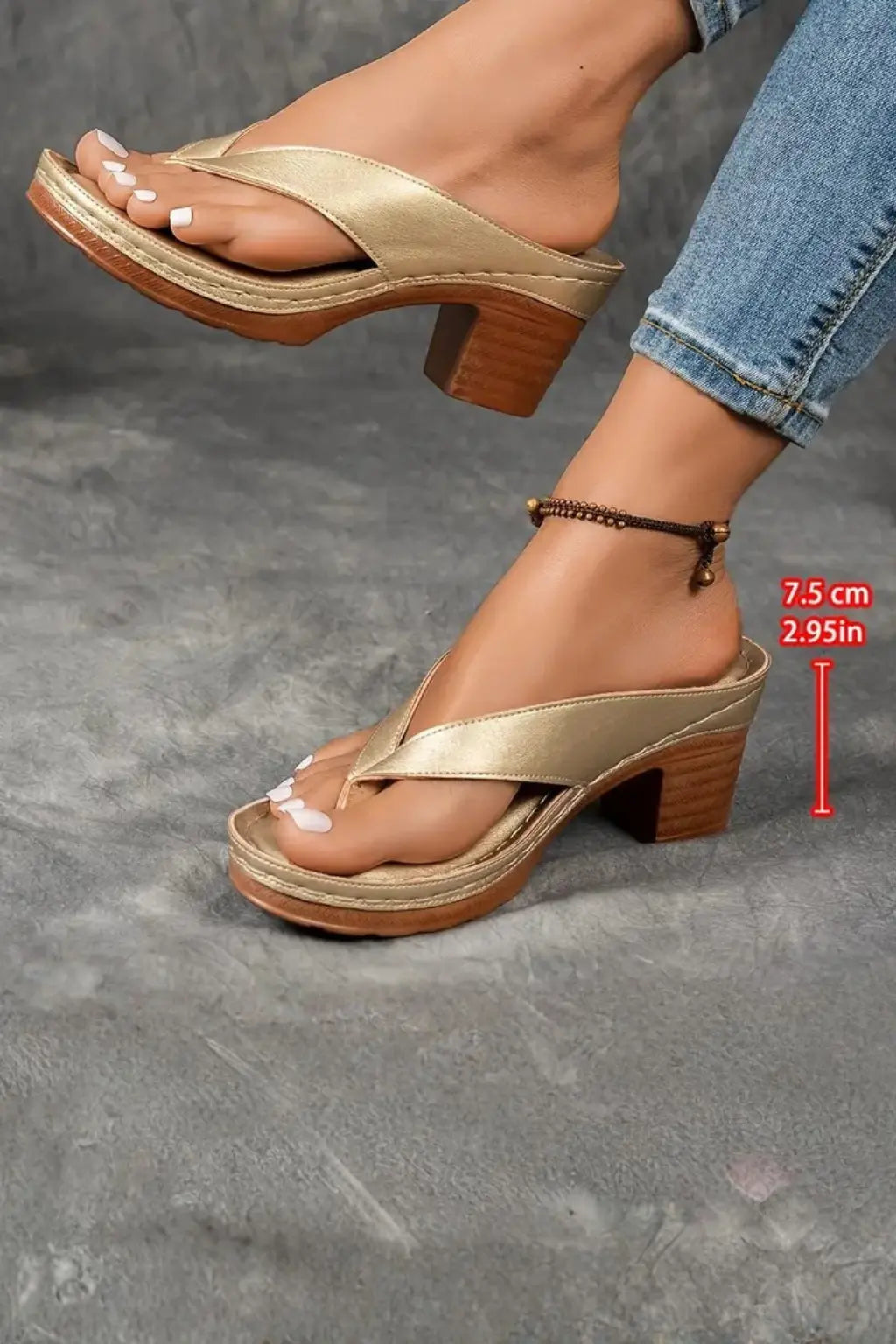 Felicity | Women Metallic Toe Post Block Heel Flip Flop Sandals TARHUS