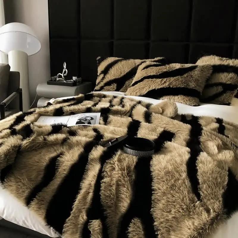 Modern Zebra Print Faux Fur Blanket - TARHUS