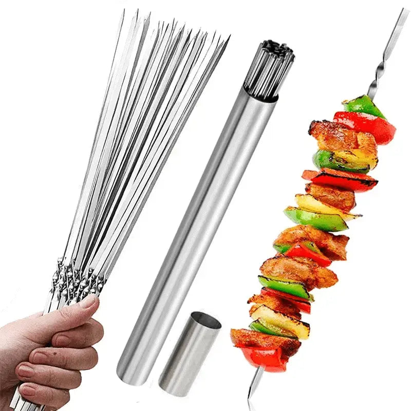 FlameCraft | Stainless Steel BBQ Skewers Set – Reusable with Storage Tube TARHUS Kitchen Accessories