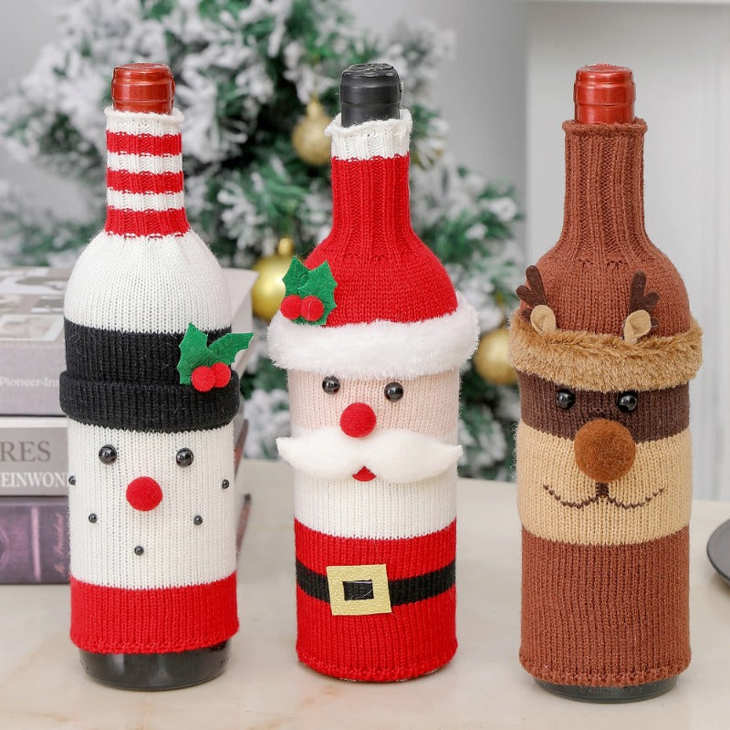 Knitted Christmas Wine Bottle Covers – Santa & Snowman Holiday Sleeves | FestiveSanta TARHUS Christmas
