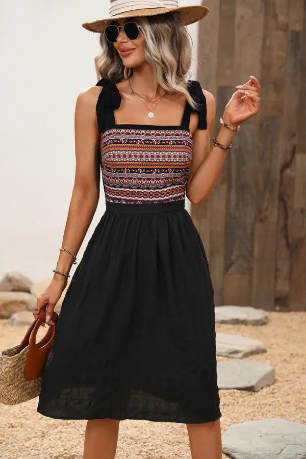 Bohemian Printed Patchwork Sleeveless Casual Dress - TARHUS