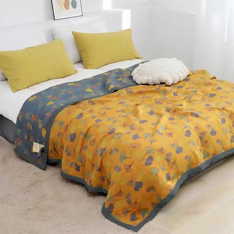 Ginkgo Leaf Pattern Cotton Reversible Quilt - TARHUS