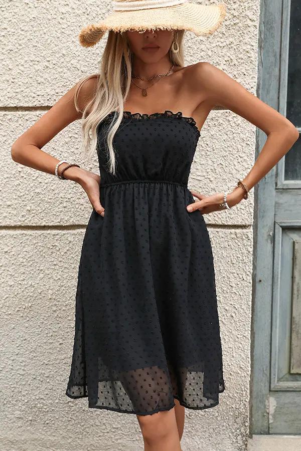 Bandeau Lace Solid High Wait Casual Dress - TARHUS