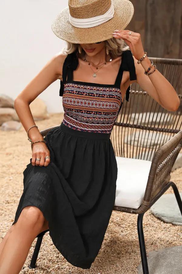 Bohemian Printed Patchwork Sleeveless Casual Dress - TARHUS