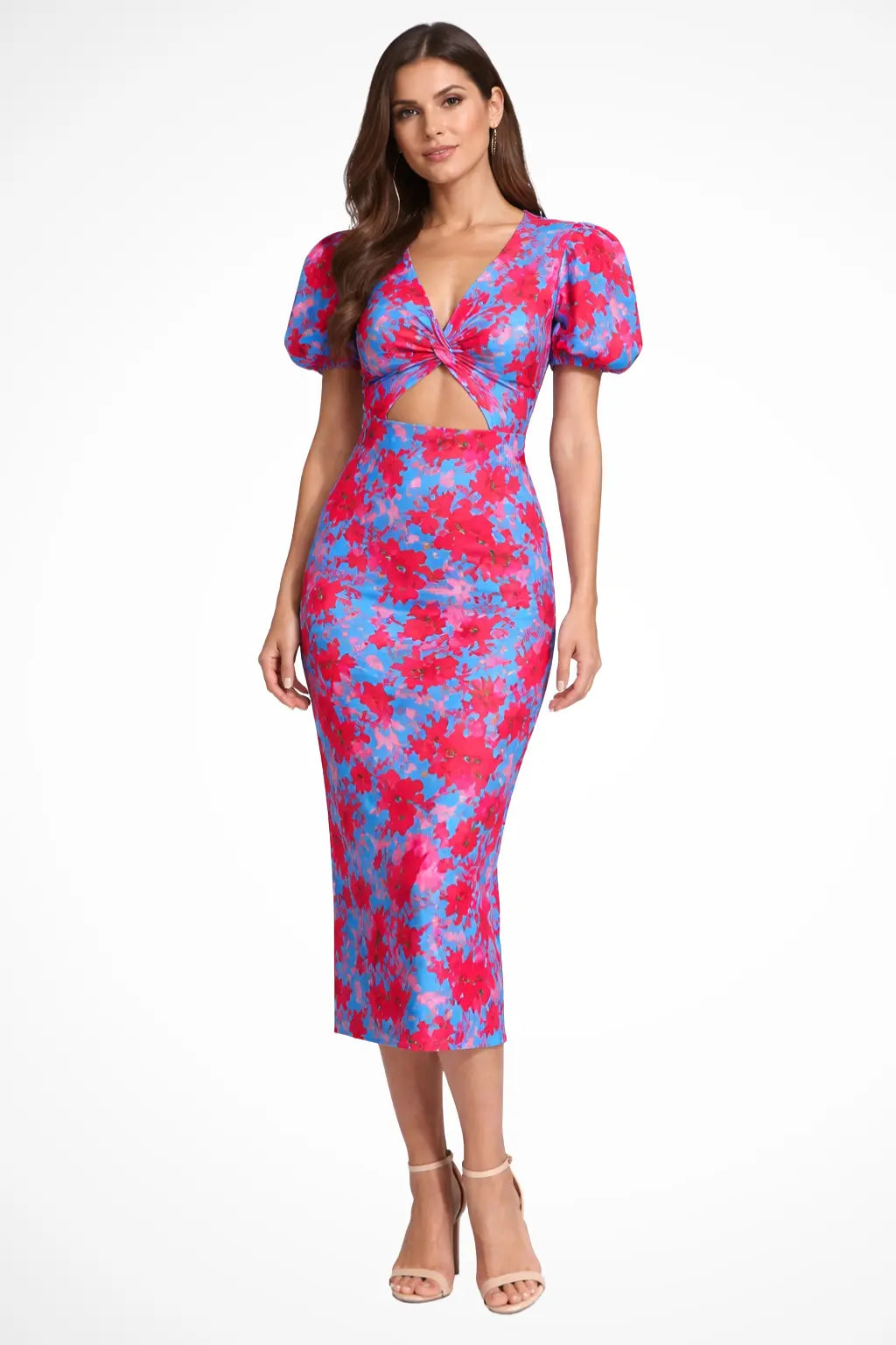 Sophia | Women Printed Puff Sleeve Occasion Summer Midi Dress TARHUS