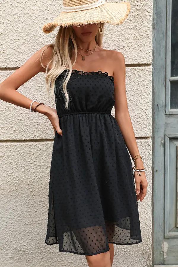 Bandeau Lace Solid High Wait Casual Dress - TARHUS