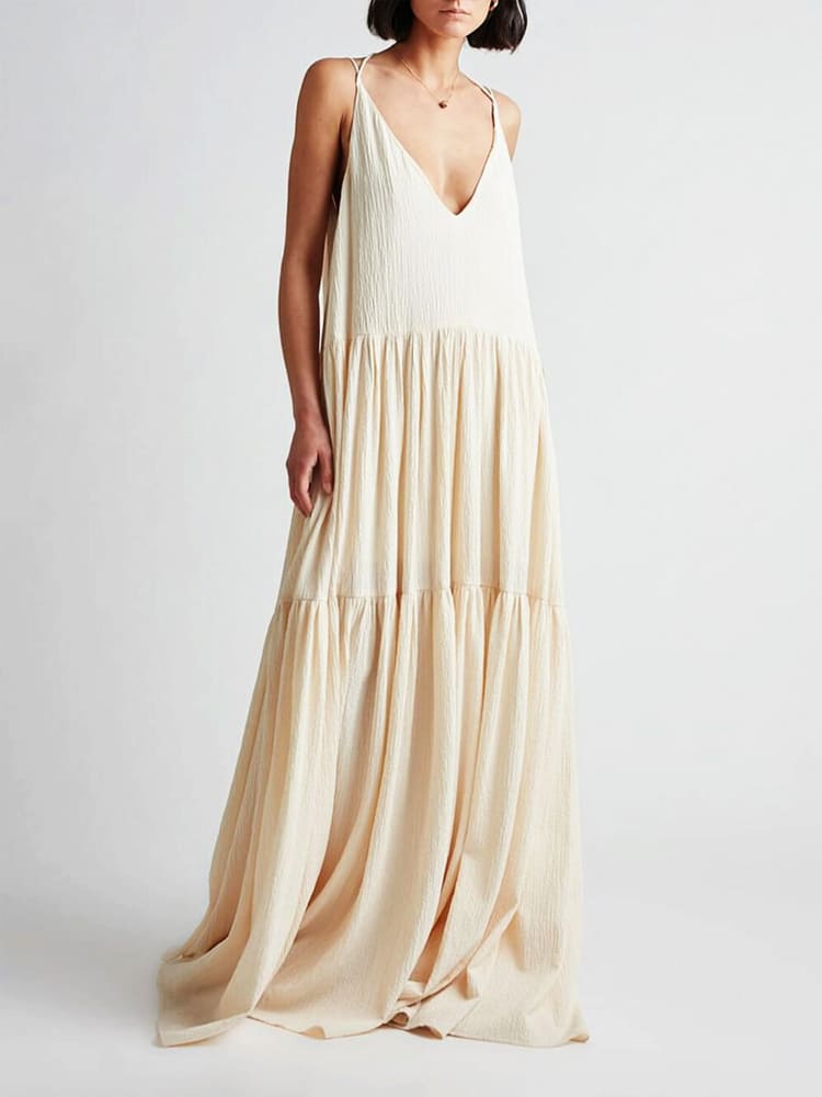 Women's Sleeveless V-Neck Tiered Maxi Dress - Adjustable Straps TARHUS Dresses