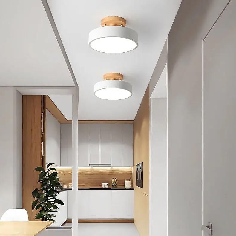 Nordic Wood LED Ceiling Light – Round Semi-Flush Mount Fixture with Natural Log Finish for Bedroom & Living Room - TARHUS
