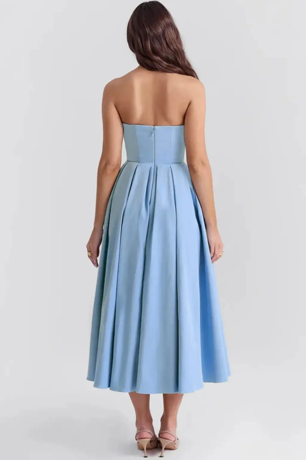 Everly | Women Strapless Corset Midi Dress with Flared Skirt TARHUS