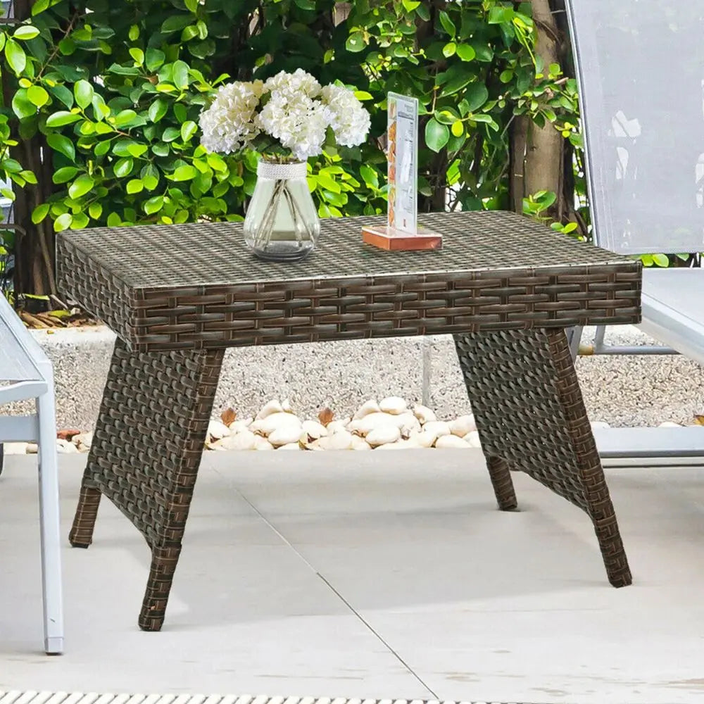 Foldable Rattan Wicker Side Table – Weatherproof Indoor/Outdoor Table - TARHUS