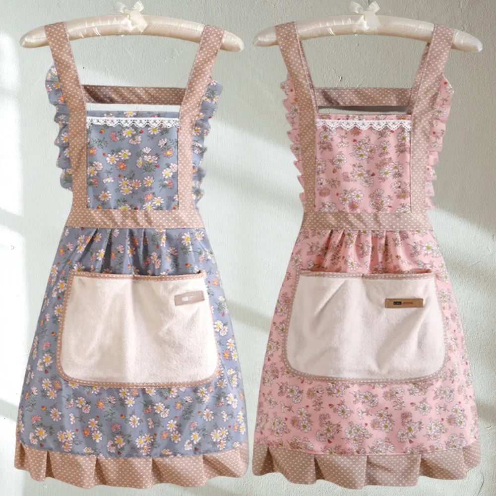 Floral Cotton Kitchen Apron | Vintage Cooking Style – With Pockets TARHUS Aprons
