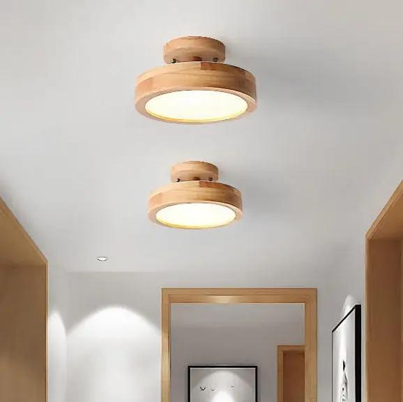 Nordic Wood LED Ceiling Light – Round Semi-Flush Mount Fixture with Natural Log Finish for Bedroom & Living Room - TARHUS