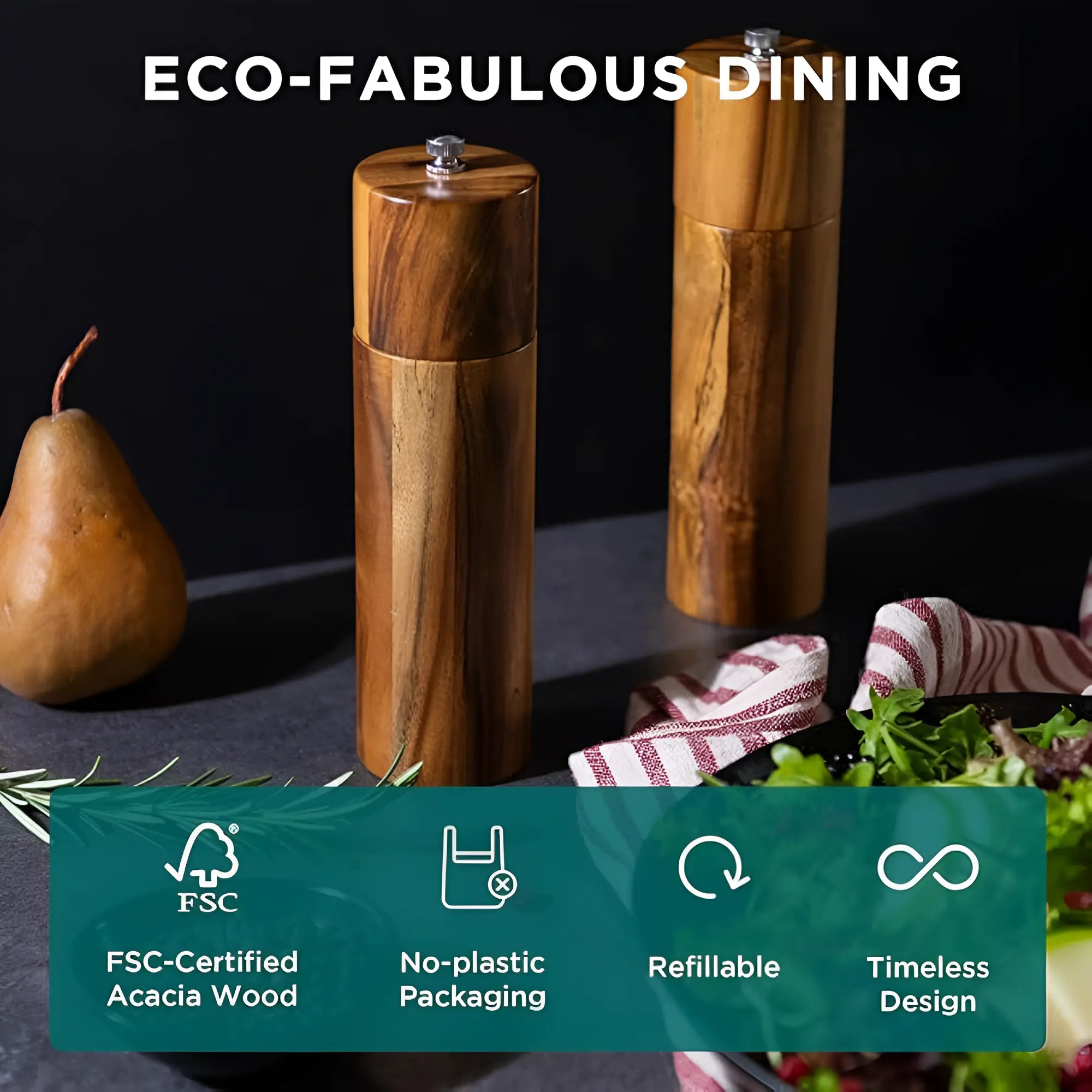 Wooden Spice Grinder Set | Adjustable Mill – Minimalist Kitchen Style TARHUS Cooking Utensils