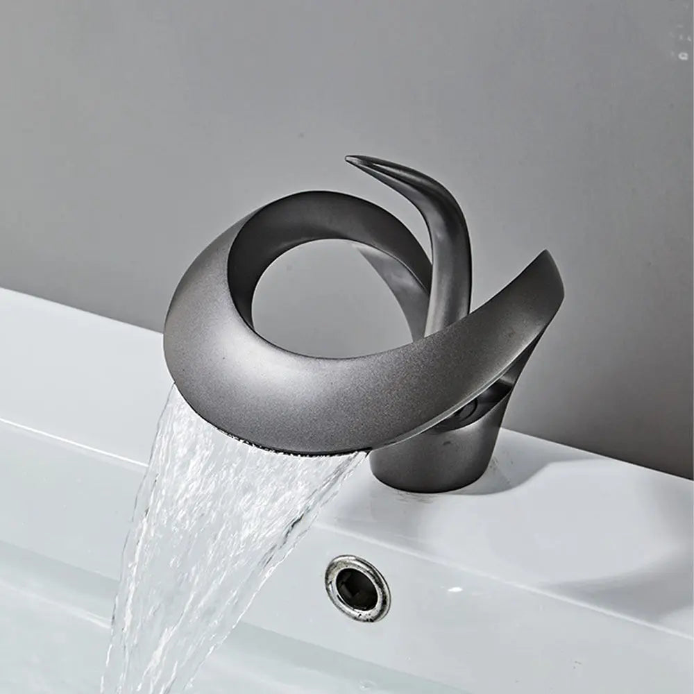 Creative Hollow Design Solid Brass Waterfall Faucet In Gunmetal Grey - TARHUS