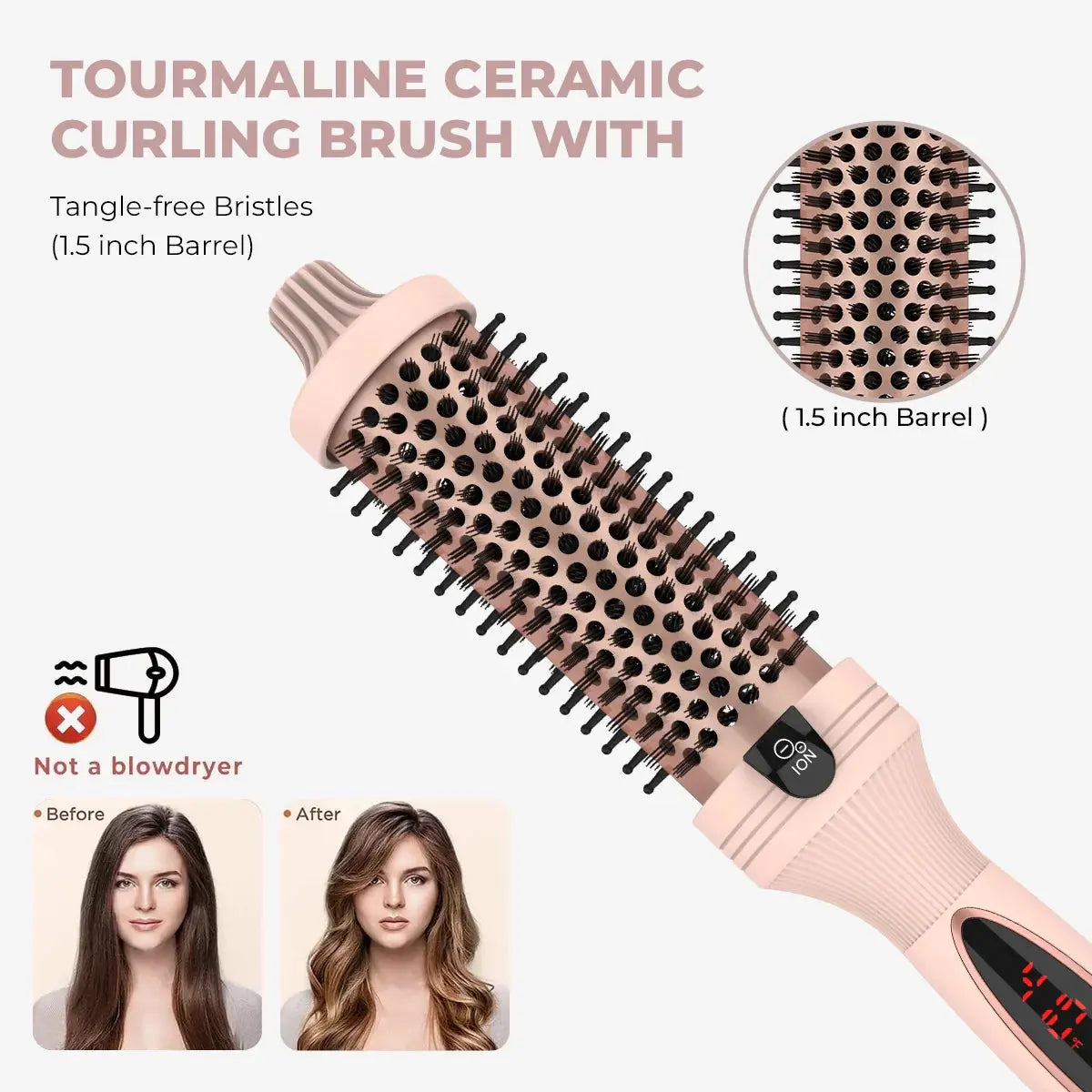 3-in-1 Pro Negative Ion Two PTC Heaters Thermal Brush - TARHUS