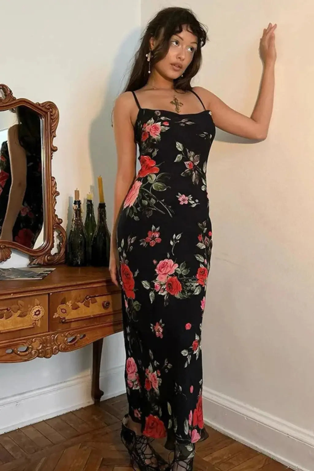 Elara | Women Floral Spaghetti Strap Maxi Summer Wedding Dress TARHUS