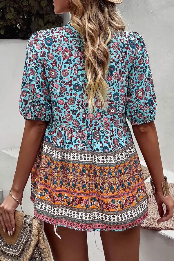 Bohemian Floral Short Sleeve Casual Tops - TARHUS