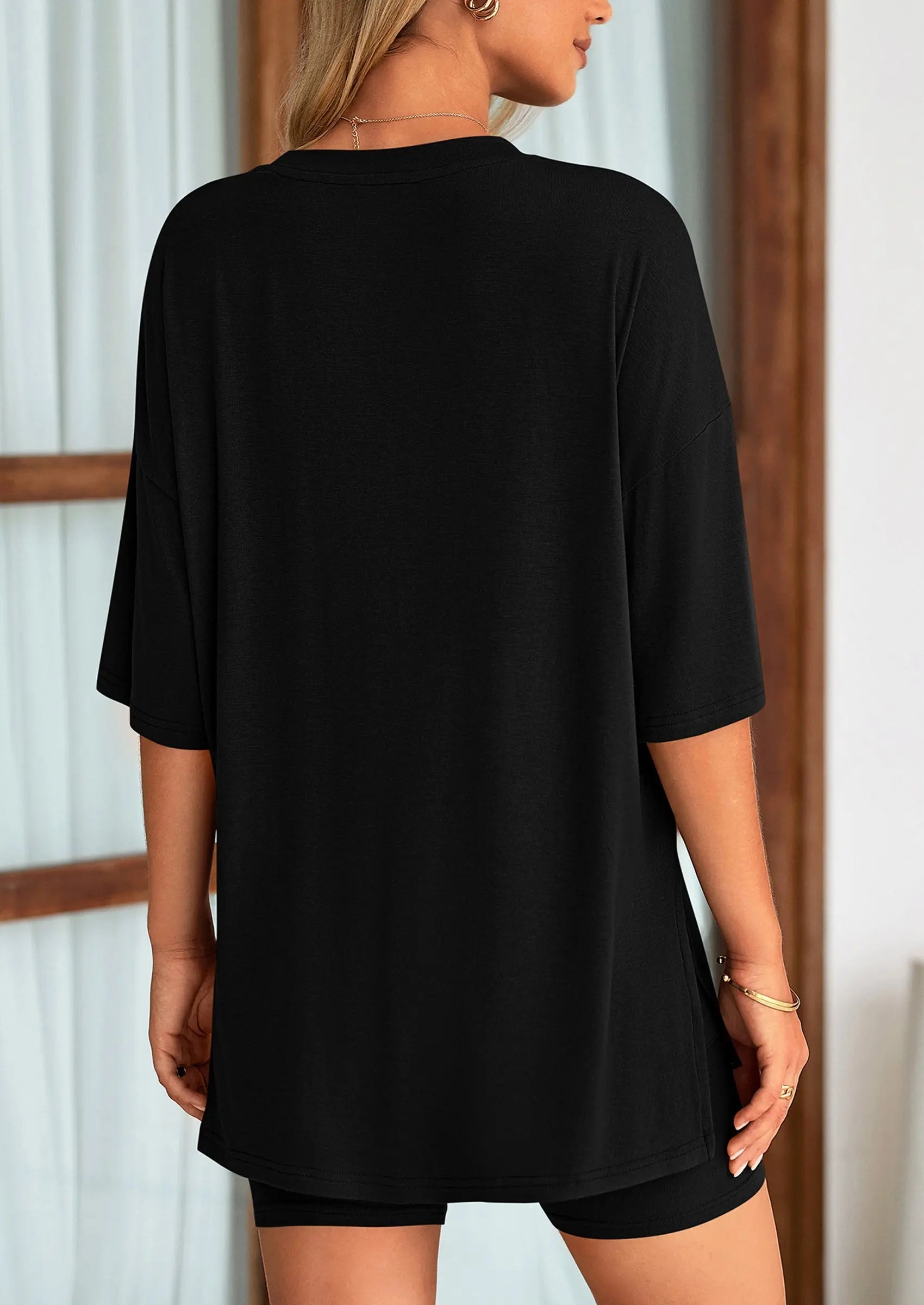 Casual Short Sleeved Round Neck Top Paired With Shorts Two-Piece Set - TARHUS