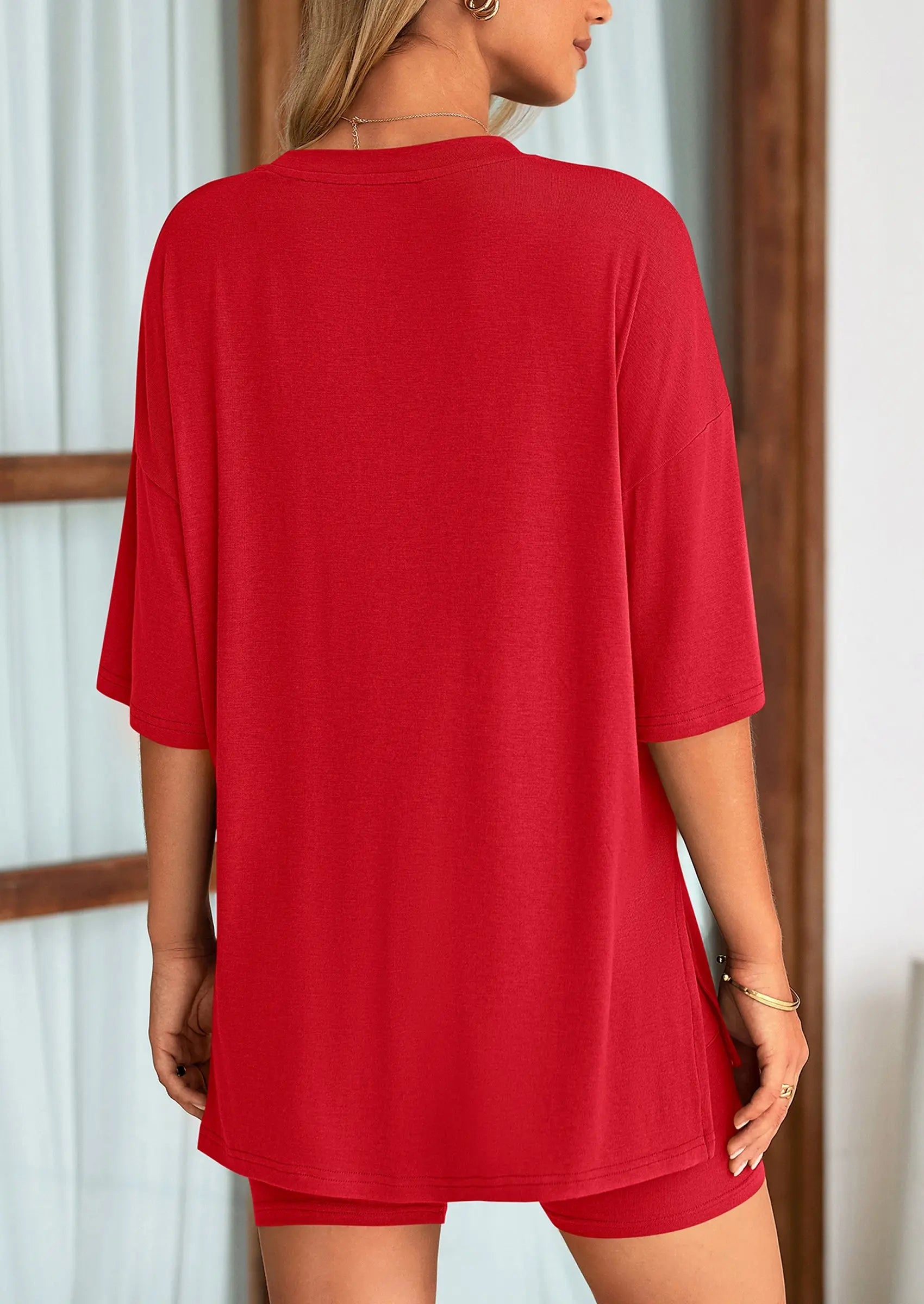 Casual Short Sleeved Round Neck Top Paired With Shorts Two-Piece Set - TARHUS