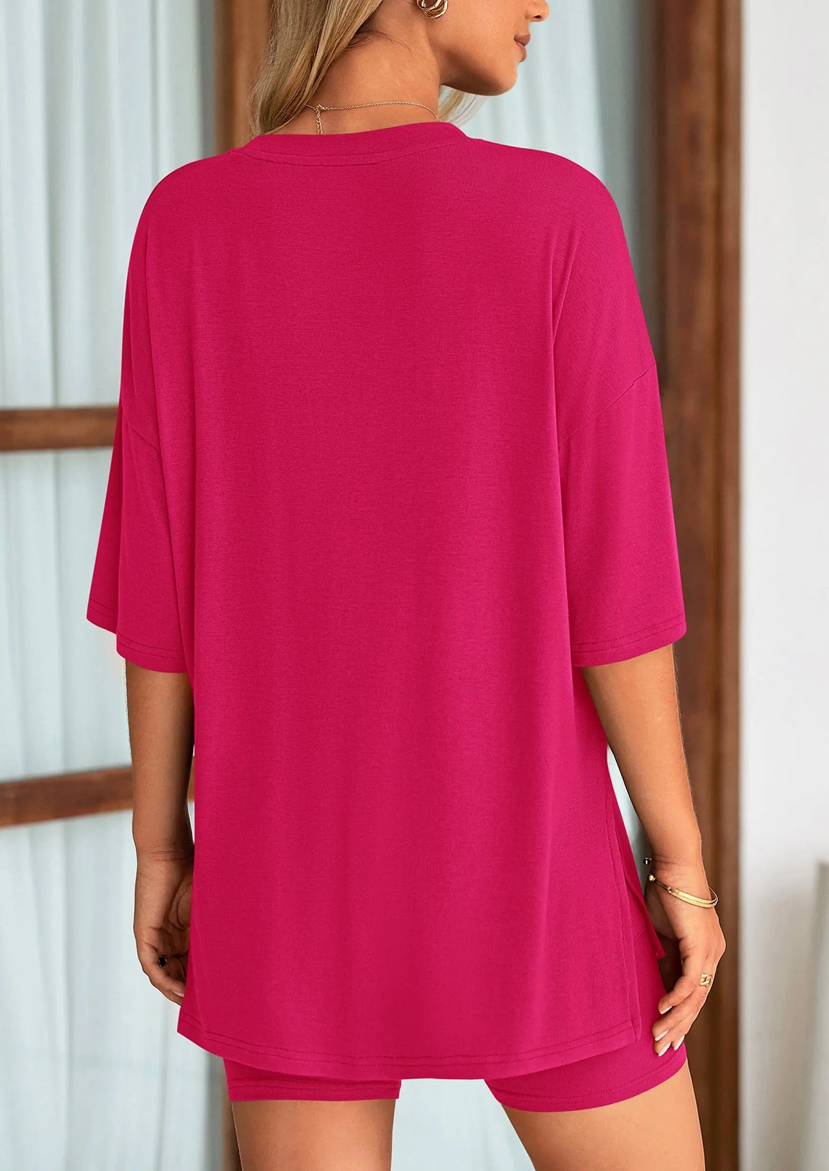 Casual Short Sleeved Round Neck Top Paired With Shorts Two-Piece Set - TARHUS